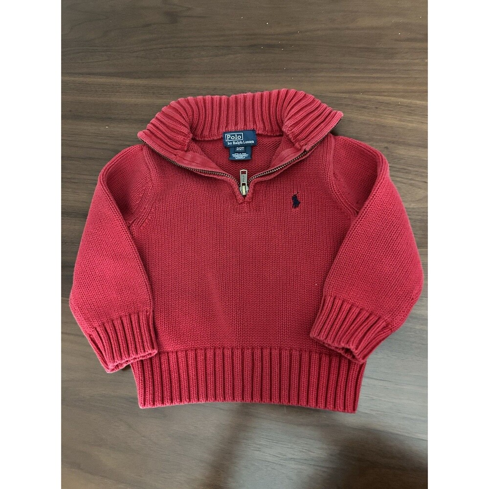 Polo by Ralph Lauren Red Cotton Knit 1/4 Zip High Neck Sweater 2T